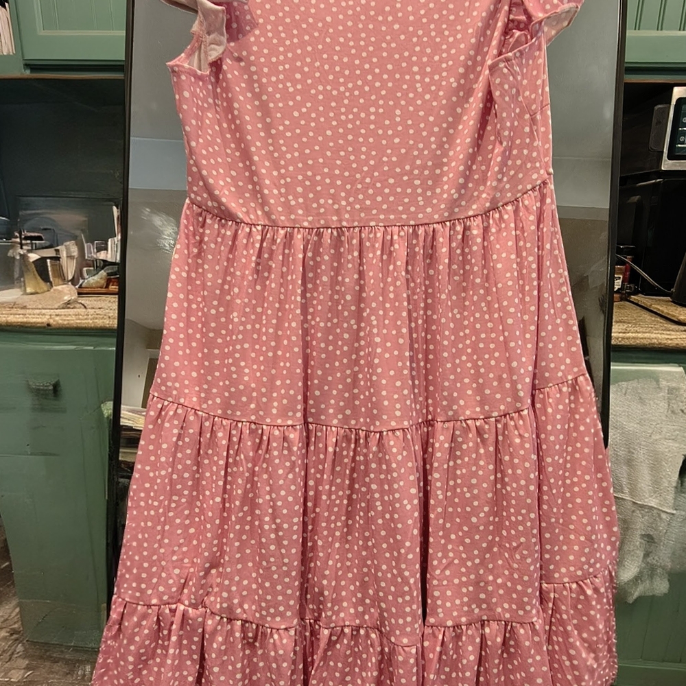 Charming Pink Polka Dot Midi Dress - Picture 5 of 5